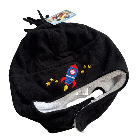 SimpliKids Fleece Sherpa Lined Rocket Kids Winter Hat & Mittens Set 5-7 Years - Picture 2 of 9